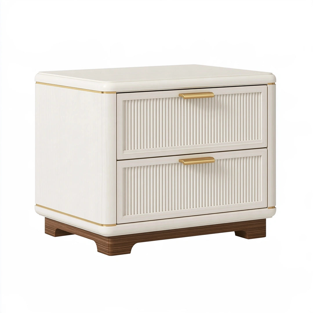 Comodino 60 x 45 x 55 cm in legno bianco e marrone con dettagli dorati - due cassetti stile moderno