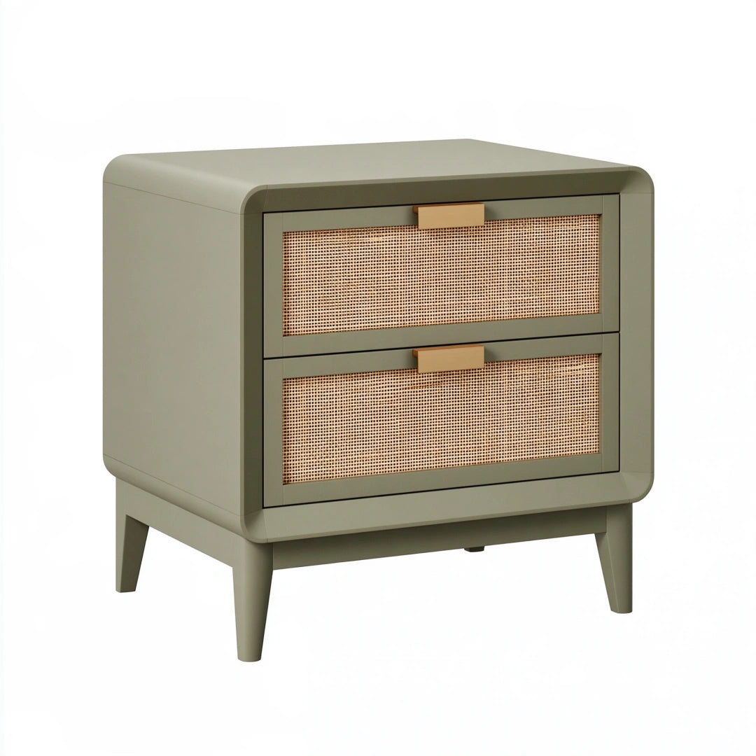 Comodino 60 x 45 x 65 cm in legno verde salvia con 2 cassetti stile moderno