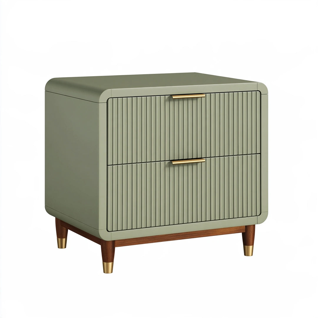 Comodino 60 x 40 x 60 cm verde salvia in legno con 2 cassetti stile moderno