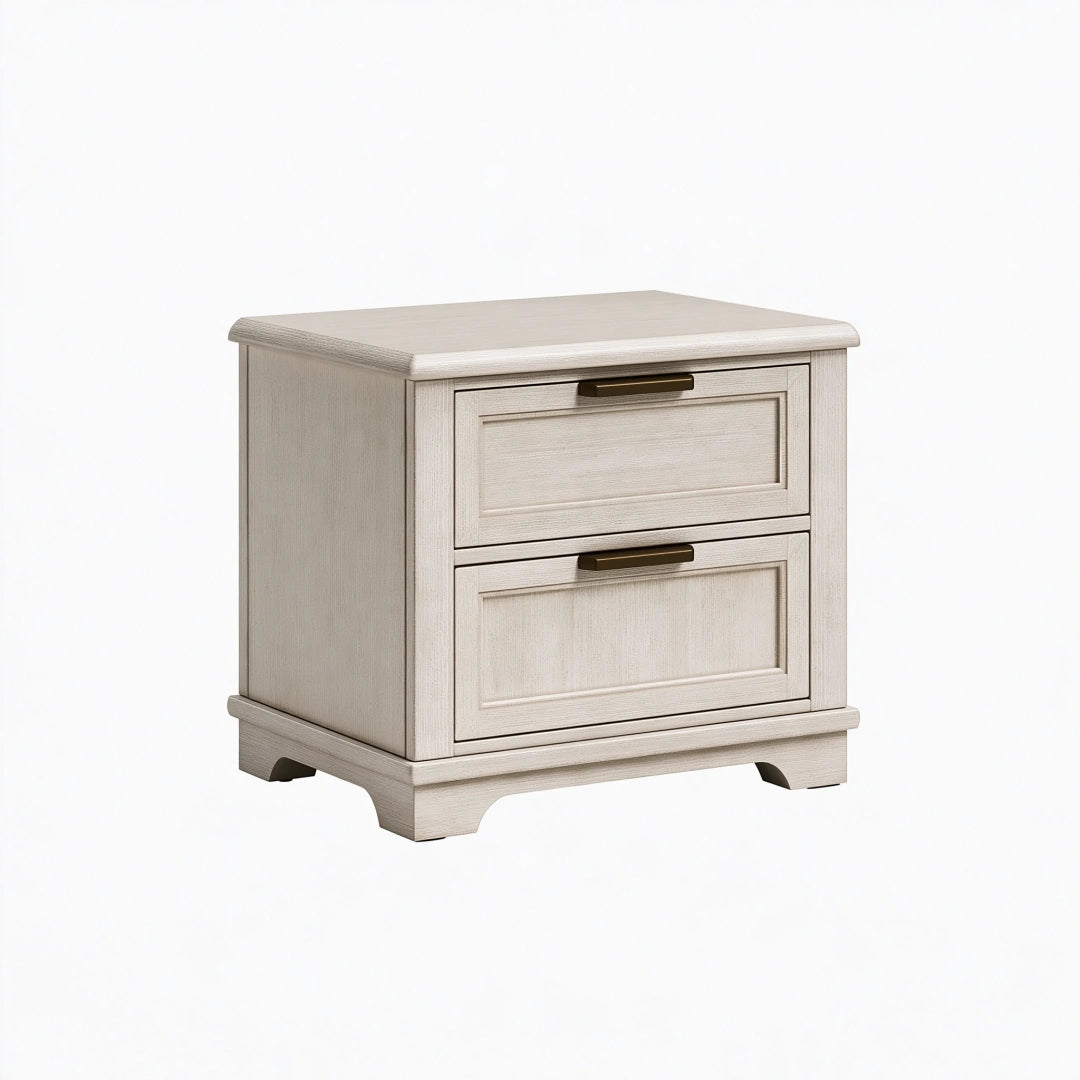 Comodino 60 x 45 x 60 cm in legno beige con 2 cassetti stile classico