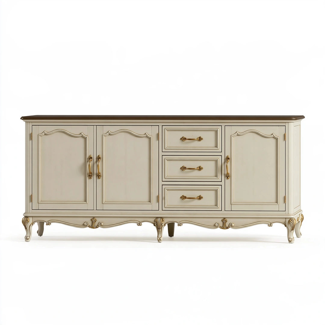 Credenza 200 x 45 x 90 cm in legno beige stile classico con 3 ante e 3 cassetti