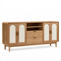 Credenza 180 x 45 x 90 cm in legno naturale e bianco con ante e cassetti stile retrò