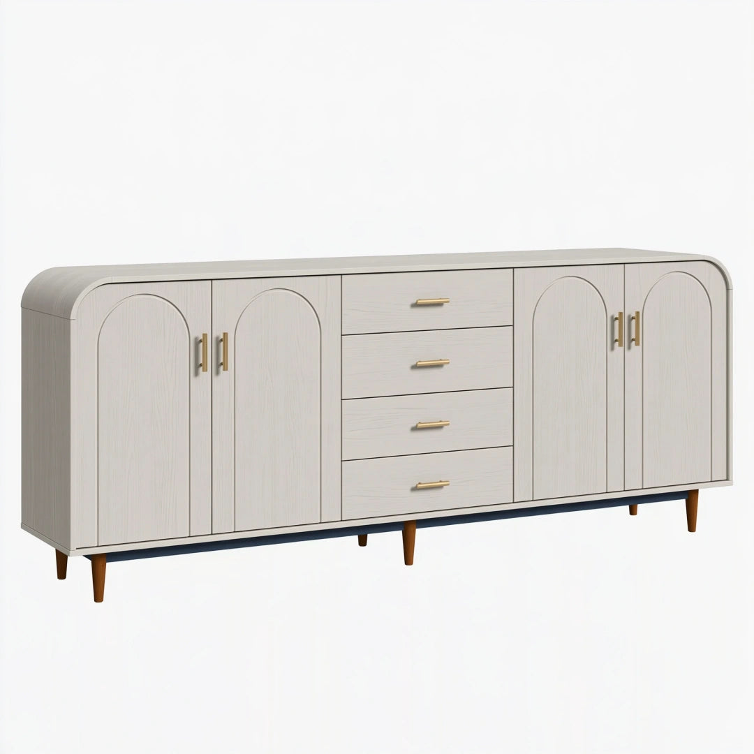 Credenza 200 x 45 x 85 cm in legno ingegnerizzato bianco con 4 cassetti e 4 ante stile moderno