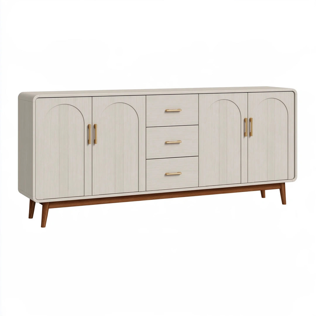 Credenza 180 x 40 x 85 cm in legno crema con cassetti e ante stile moderno