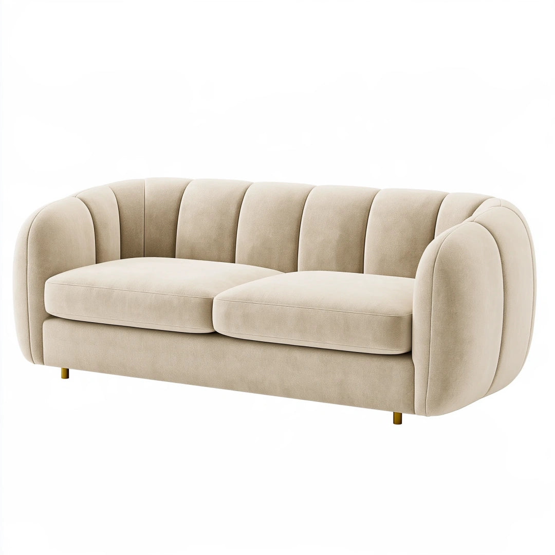 Divano 2 posti 180 cm in tessuto beige - schienale scanalato e braccioli arrotondati