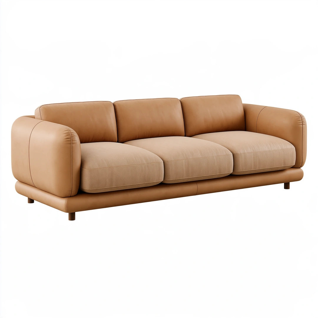 Divano 3 posti 220 x 95 x 82 cm effetto pelle marrone cognac - imbottito moderno