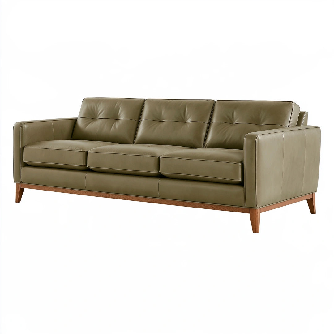 Divano 3 posti 220 x 92 x 85 cm in pelle verde oliva - stile moderno con sedute imbottite