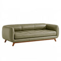 Divano 3 posti 220 x 90 x 78 cm effetto pelle verde oliva con gambe in legno stile moderno