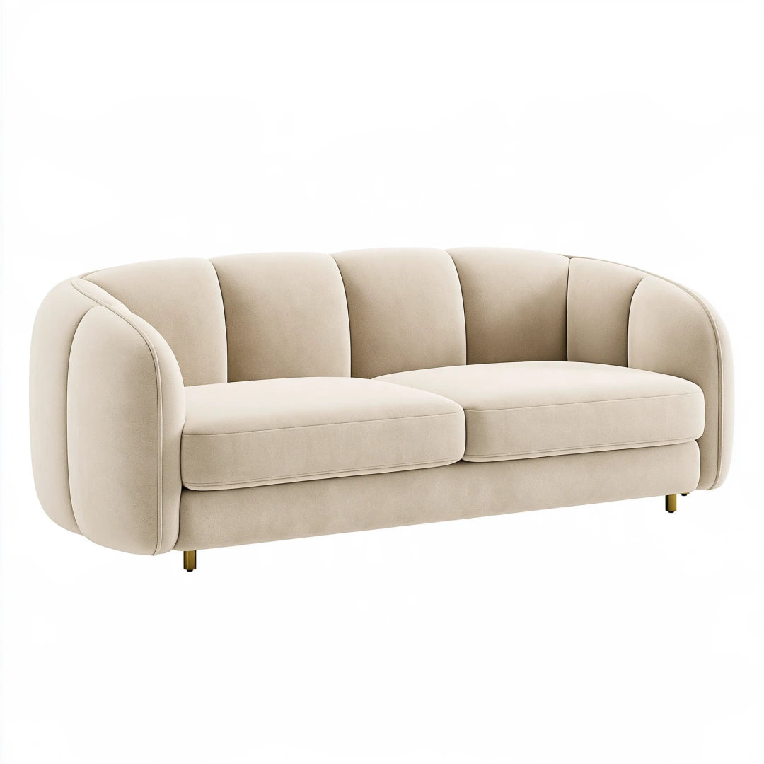 Divano 2 posti 180 cm in tessuto beige - stile moderno con schienale scanalato
