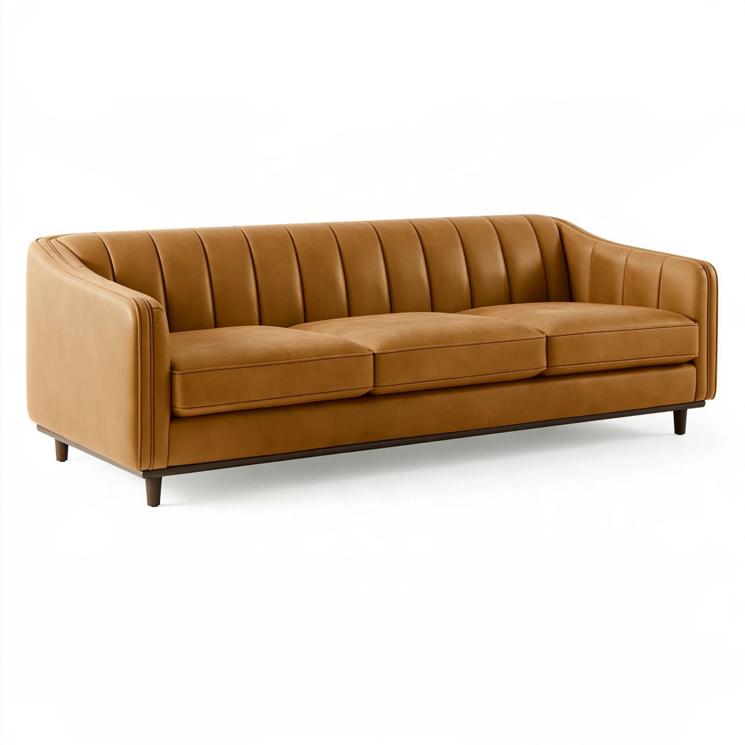 Divano 3 posti 210 x 88 x 78 cm in similpelle marrone stile moderno
