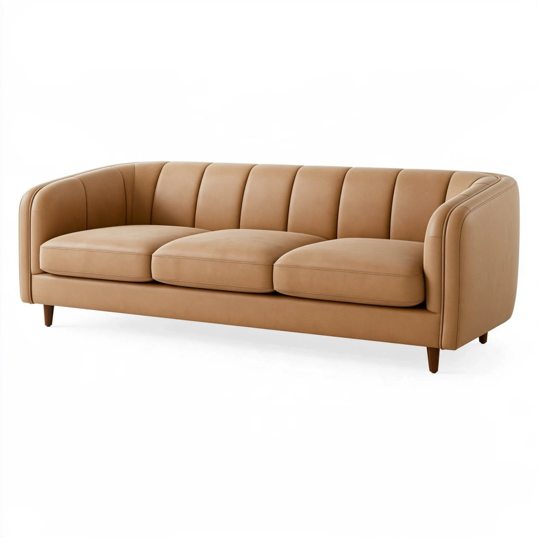 Divano tre posti 220 cm beige in pelle sintetica - stile moderno con schienale imbottito