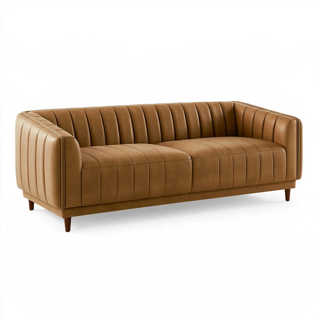 Divano 3 posti 190 cm in similpelle marrone camel - stile moderno per soggiorno