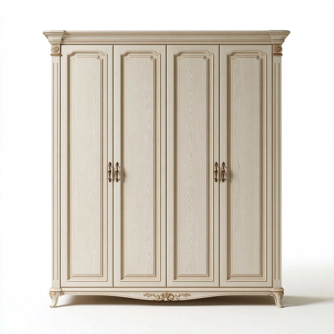 Armadio 220 x 60 x 230 cm in legno avorio a 4 ante stile classico