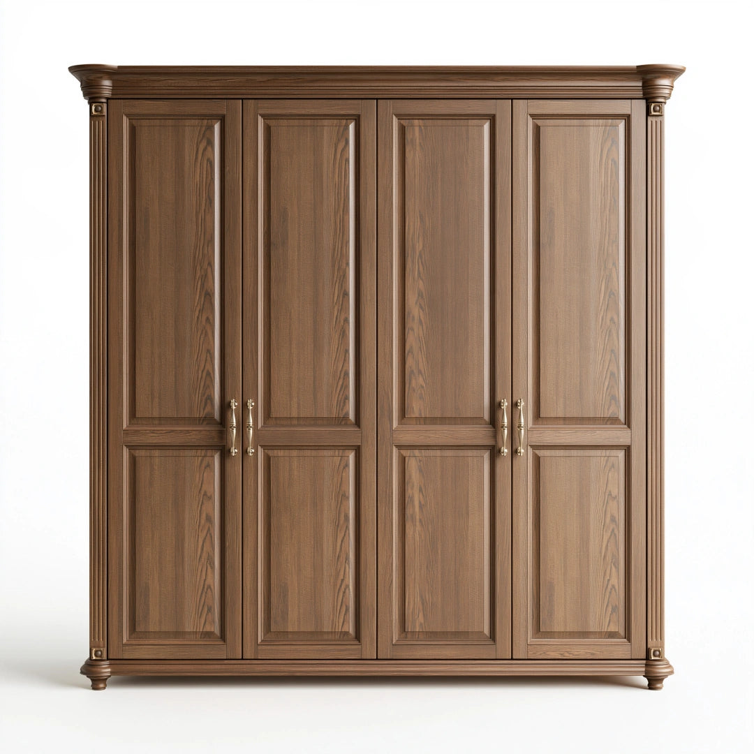Armadio guardaroba 220 x 60 x 230 cm in legno marrone a 4 ante stile classico