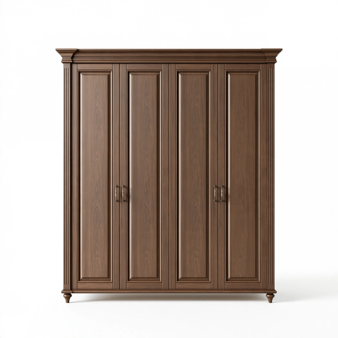 Armadio guardaroba 200x60x220 cm in legno marrone - stile classico a 4 ante