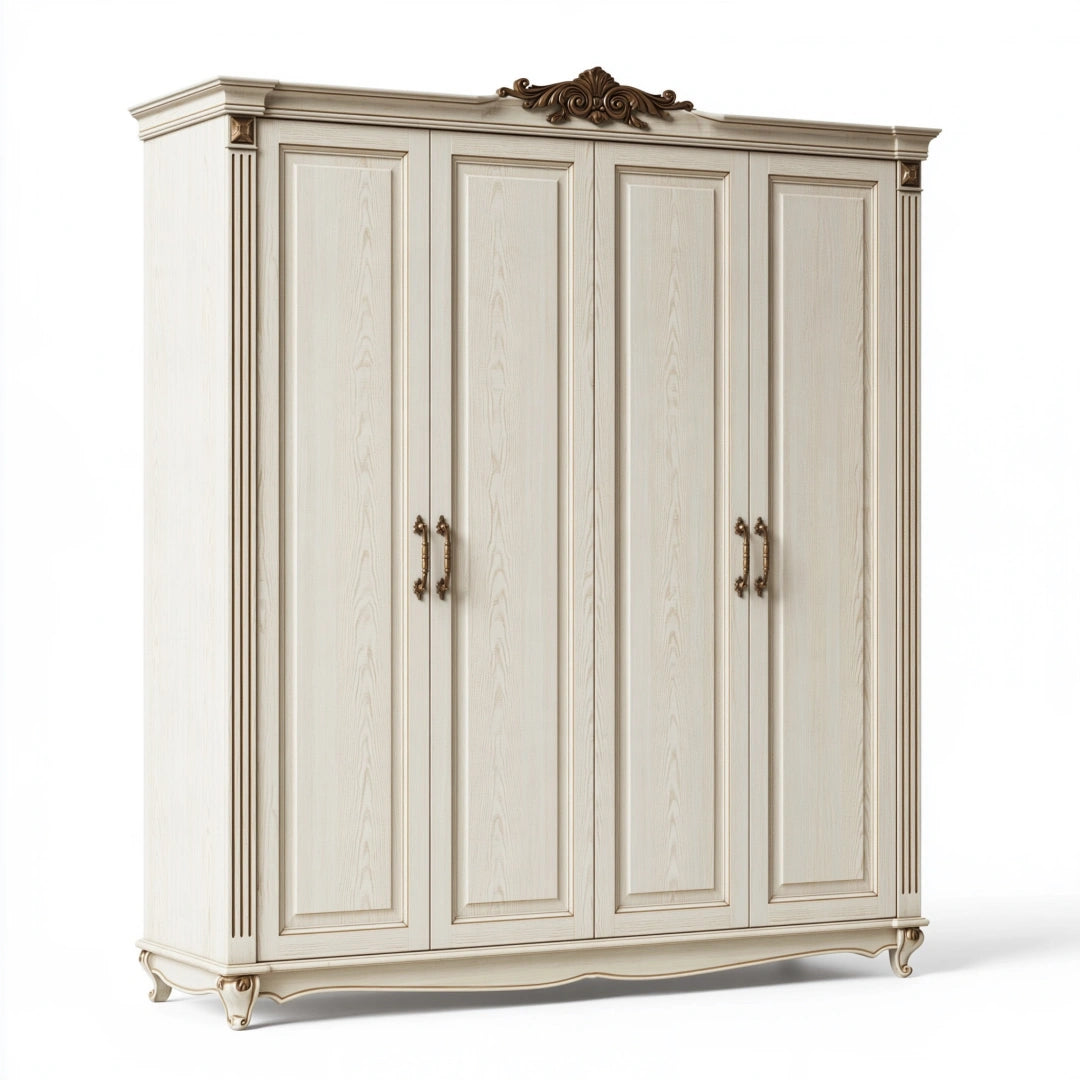Armadio 4 ante 200x60x220 cm in legno avorio stile classico