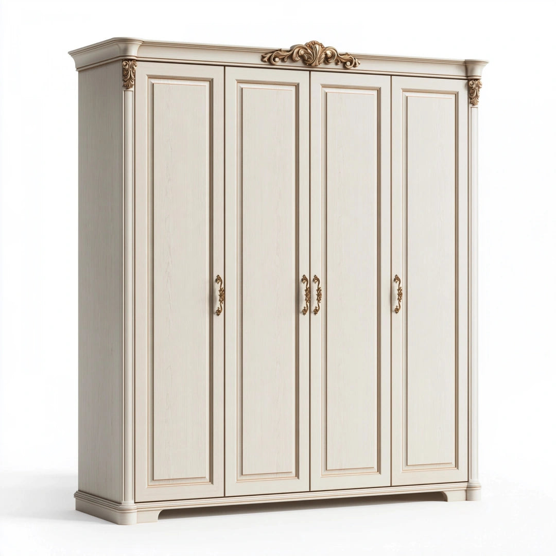 Armadio guardaroba 200 x 60 x 220 cm in legno avorio stile classico a 4 ante