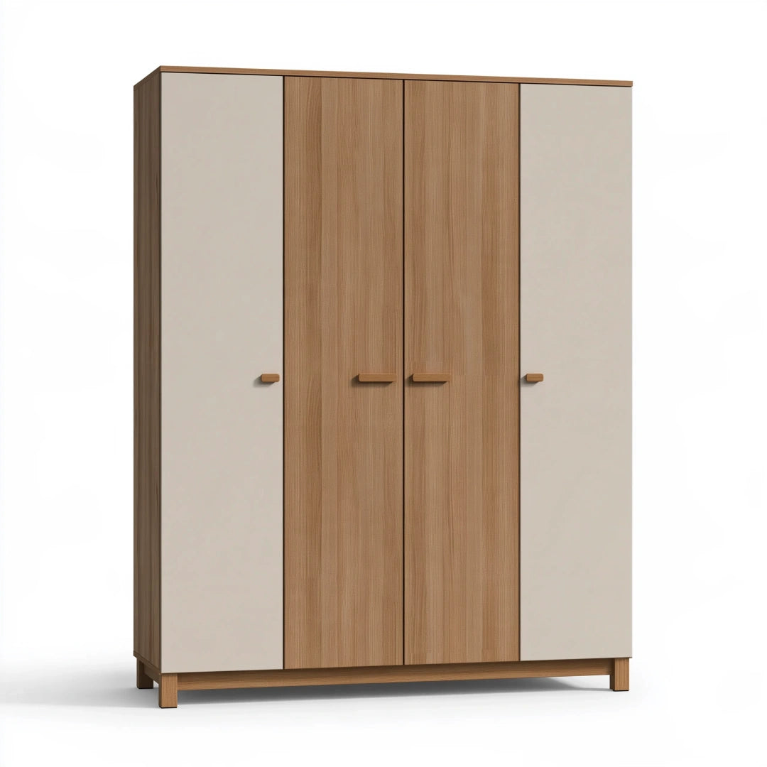 Armadio a 4 ante 180 x 55 x 200 cm effetto rovere e beige stile moderno