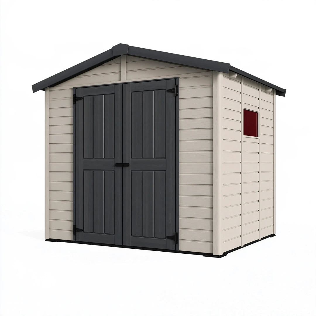 Casetta da giardino 185 x 152 x 200 cm in resina beige e antracite con doppia porta