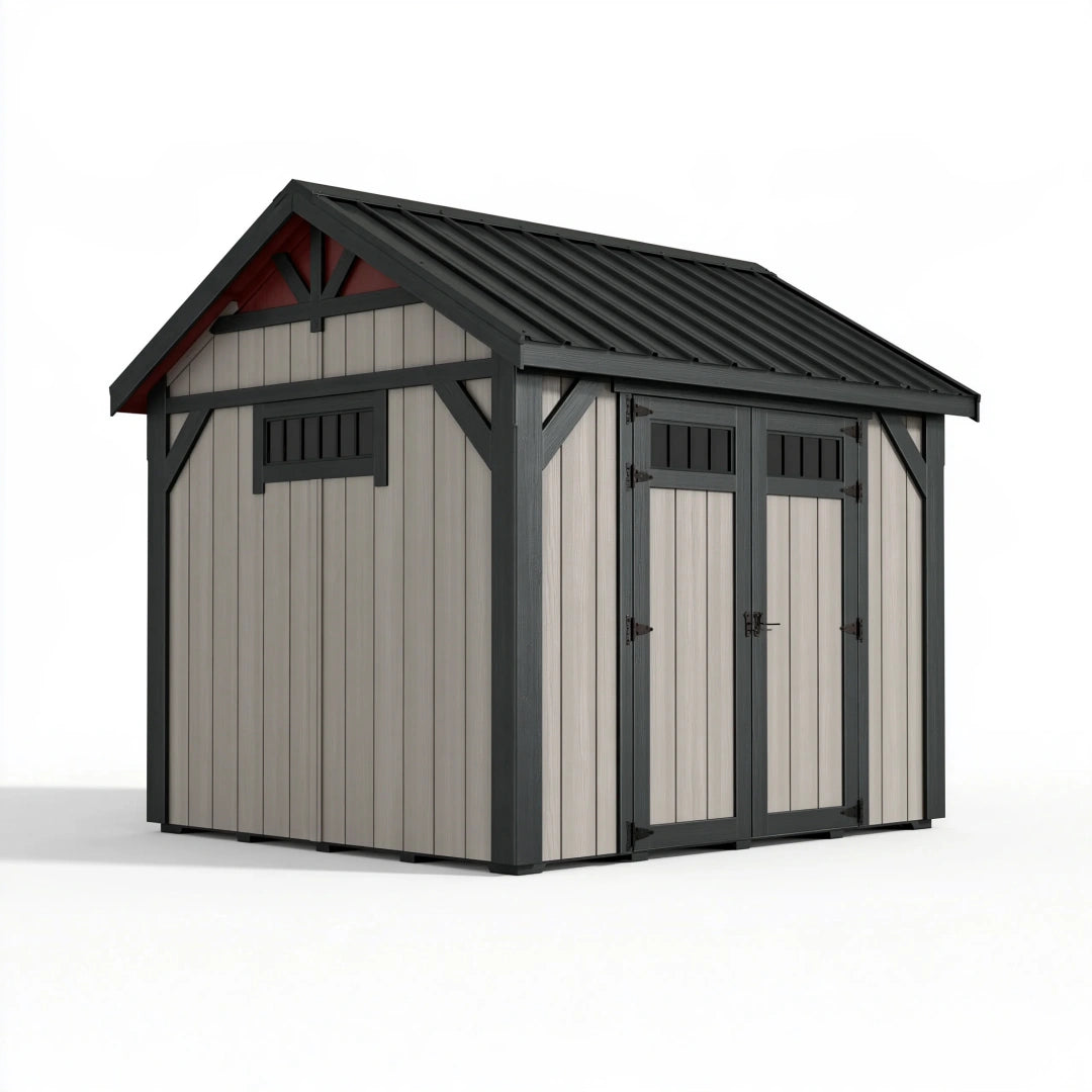 Casetta da giardino 220 x 160 x 210 cm in resina grigio e nero - deposito da esterno stile rustico