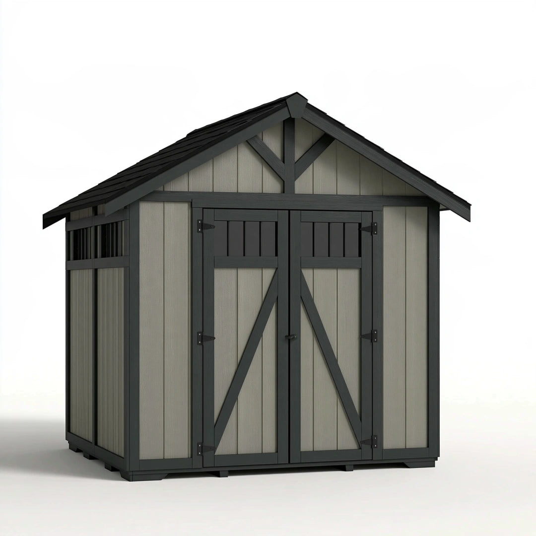 Capanno da giardino 200 x 120 x 190 cm in resina grigio antracite con doppia porta per esterni