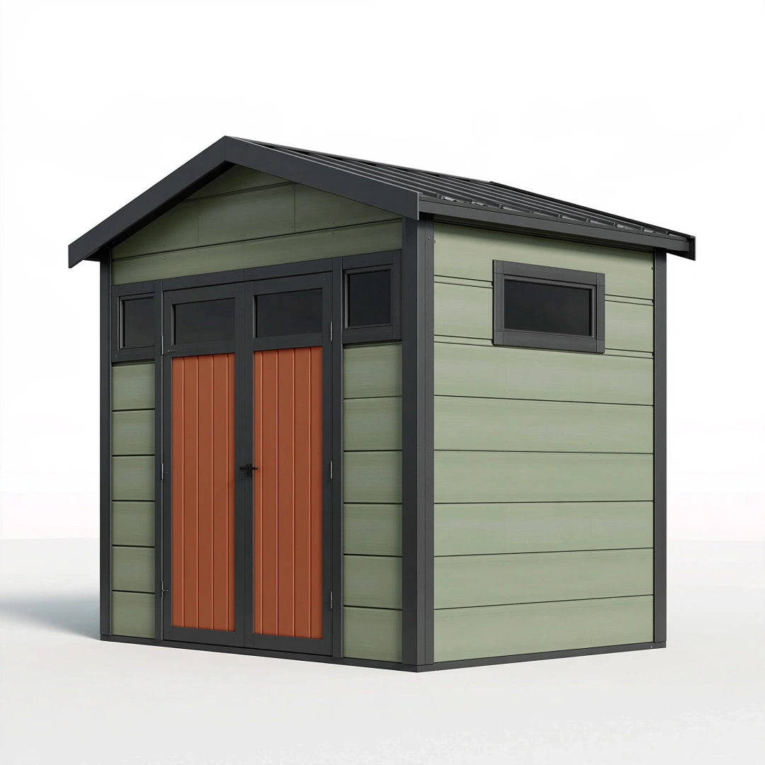 Casetta da giardino 200 x 150 x 200 cm in metallo verde salvia e nero - deposito da esterno con doppia porta