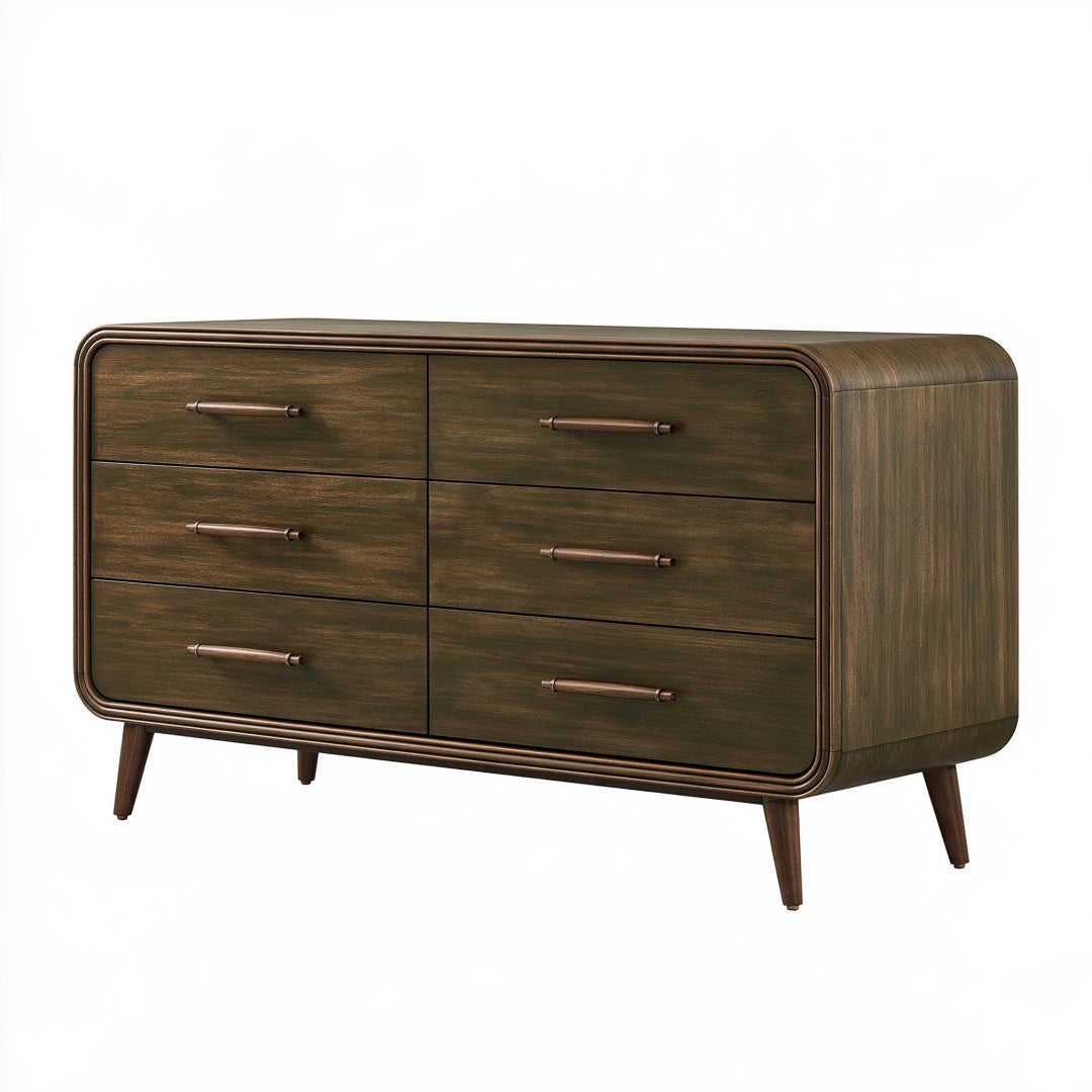 Cassettiera 160 x 45 x 85 cm in legno marrone scuro - 6 cassetti stile moderno