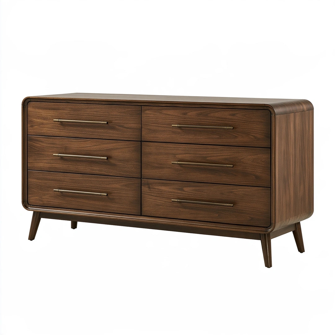Cassettiera 160 x 45 x 85 cm in legno color noce - sei cassetti stile moderno