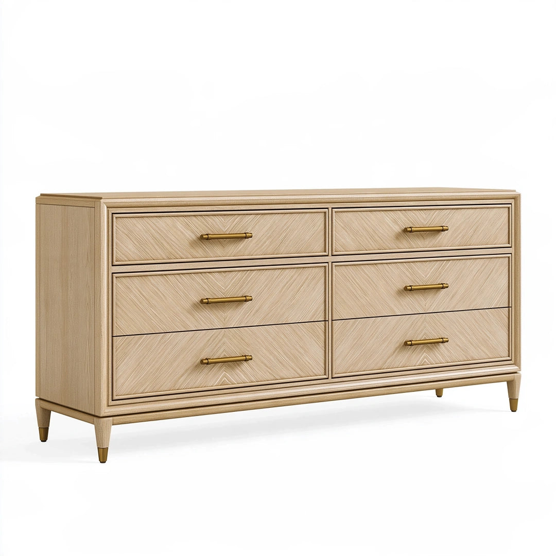Cassettiera 160 x 45 x 85 cm in legno beige con 6 cassetti stile classico contemporaneo