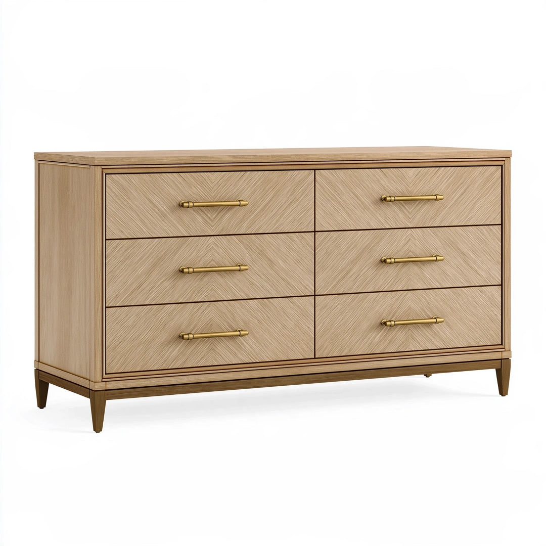 Cassettiera 160 x 45 x 90 cm in legno beige con 6 cassetti stile classico