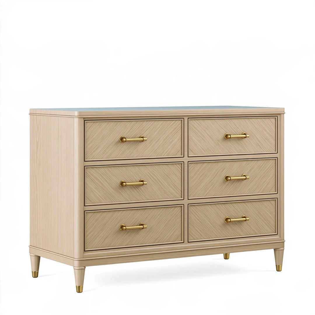 Cassettiera 120 cm 45 cm 90 cm in legno beige con sei cassetti stile classico