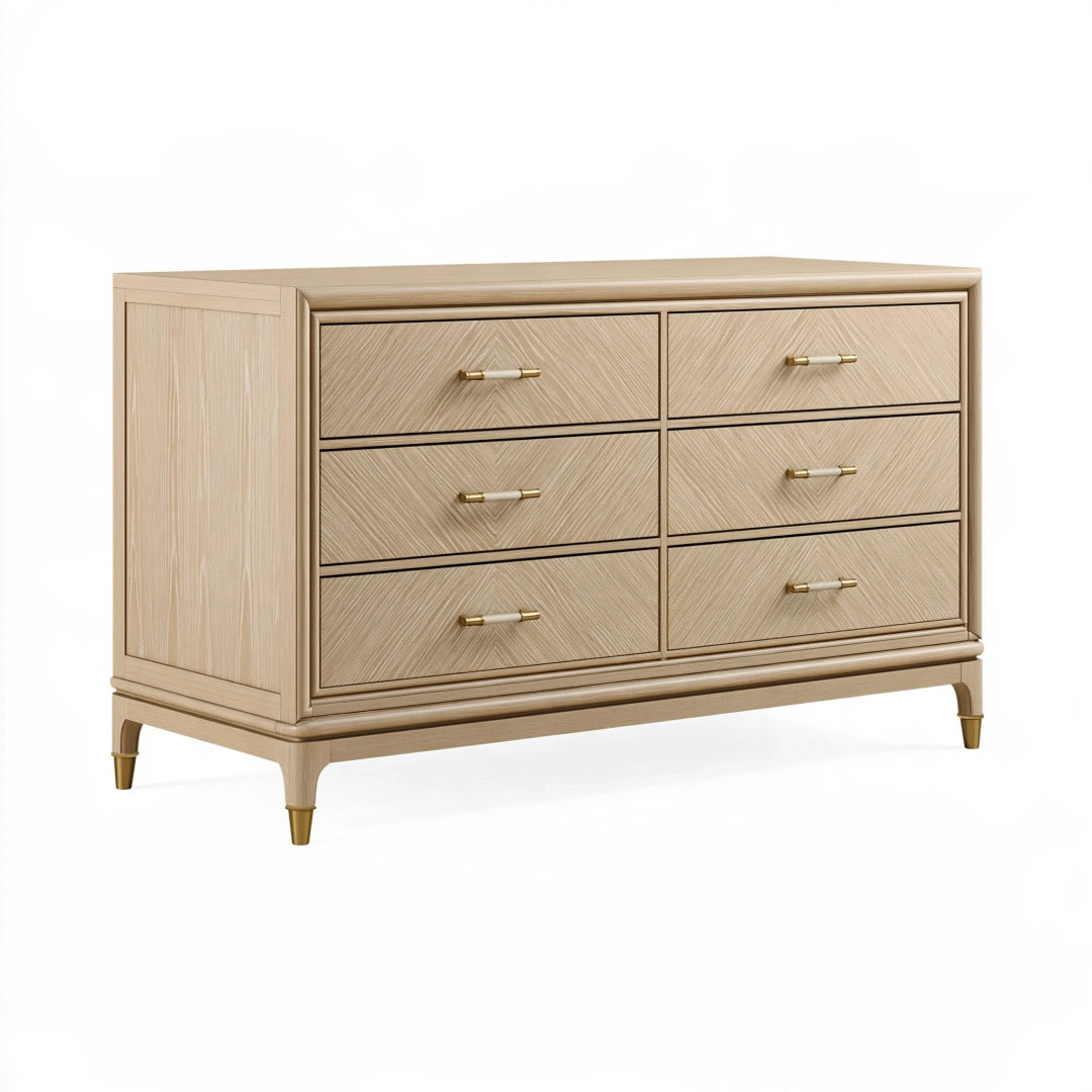 Cassettiera 160 x 45 x 85 cm in legno beige con 6 cassetti stile classico
