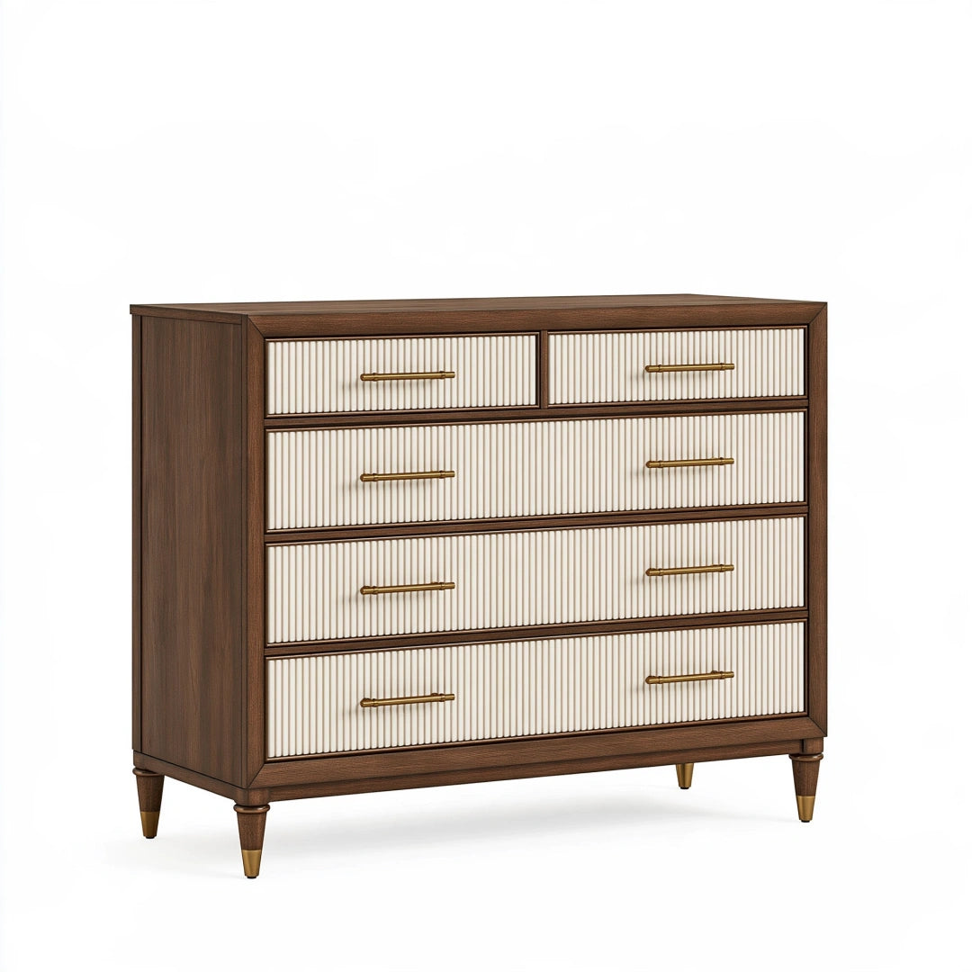 Comò 140 x 45 x 100 cm in legno marrone e beige con 5 cassetti stile moderno