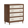 Cassettiera 90 x 45 x 120 cm in legno noce e crema con 4 cassetti stile moderno