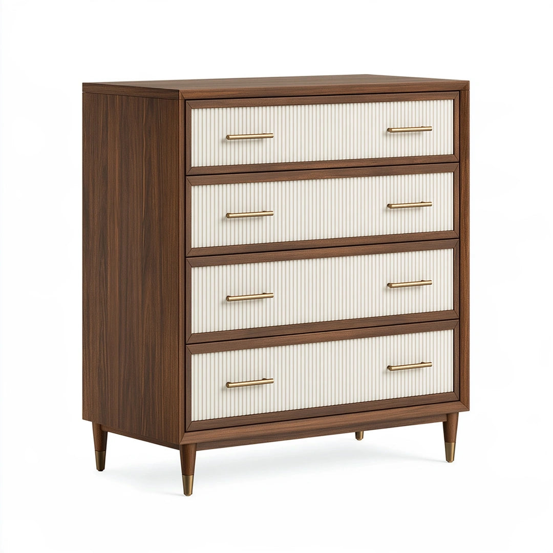 Cassettiera 90 x 45 x 120 cm in legno noce e crema con 4 cassetti stile moderno